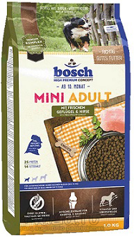 Bosch Adult Mini Poultry & Millet  paukštiena ir soros 1 kg mažų veislių suaugusiems šunims (iki 15kg)